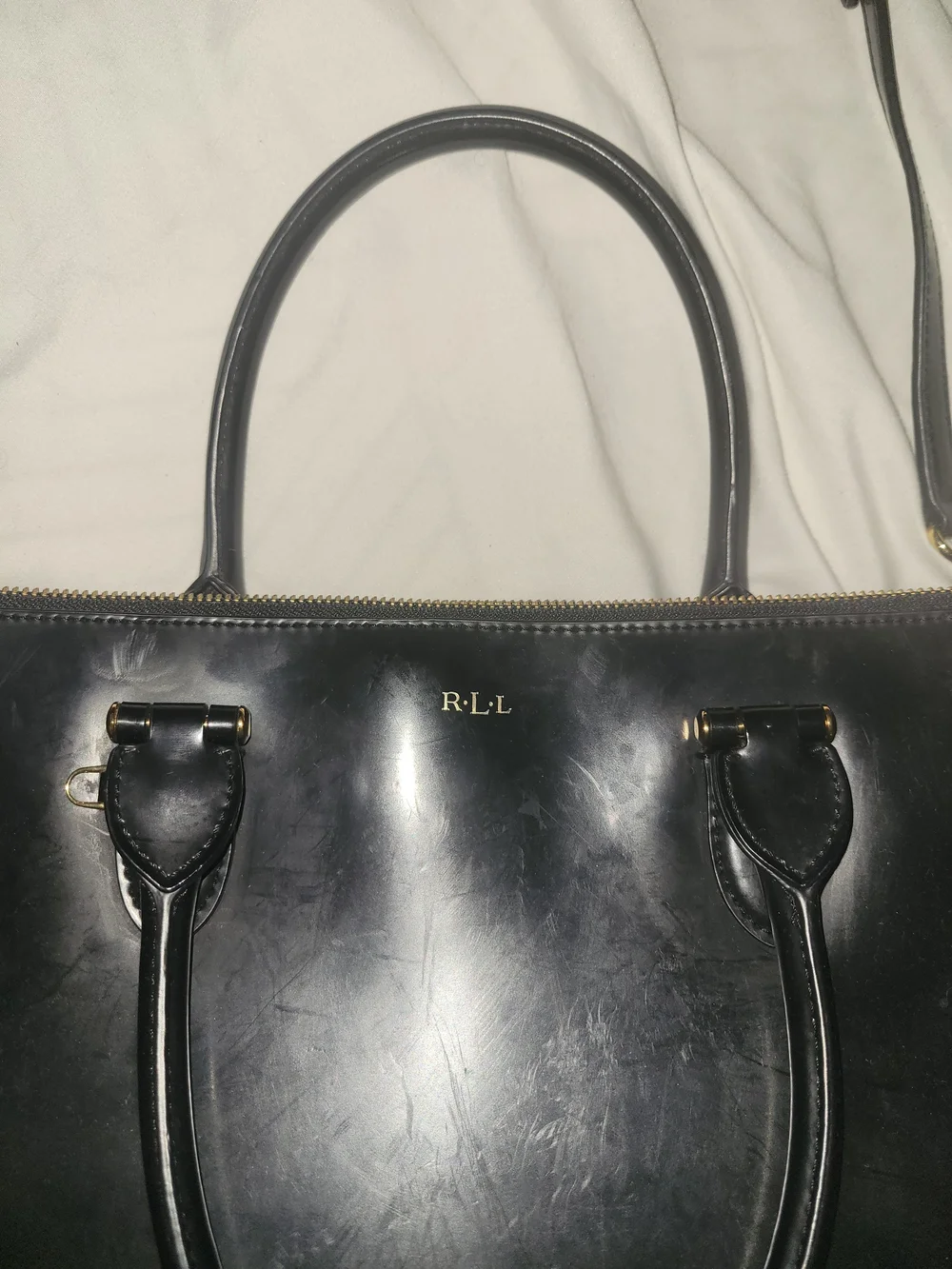 Black Leather LRL Tote Bag - Structured Everyday Handbag